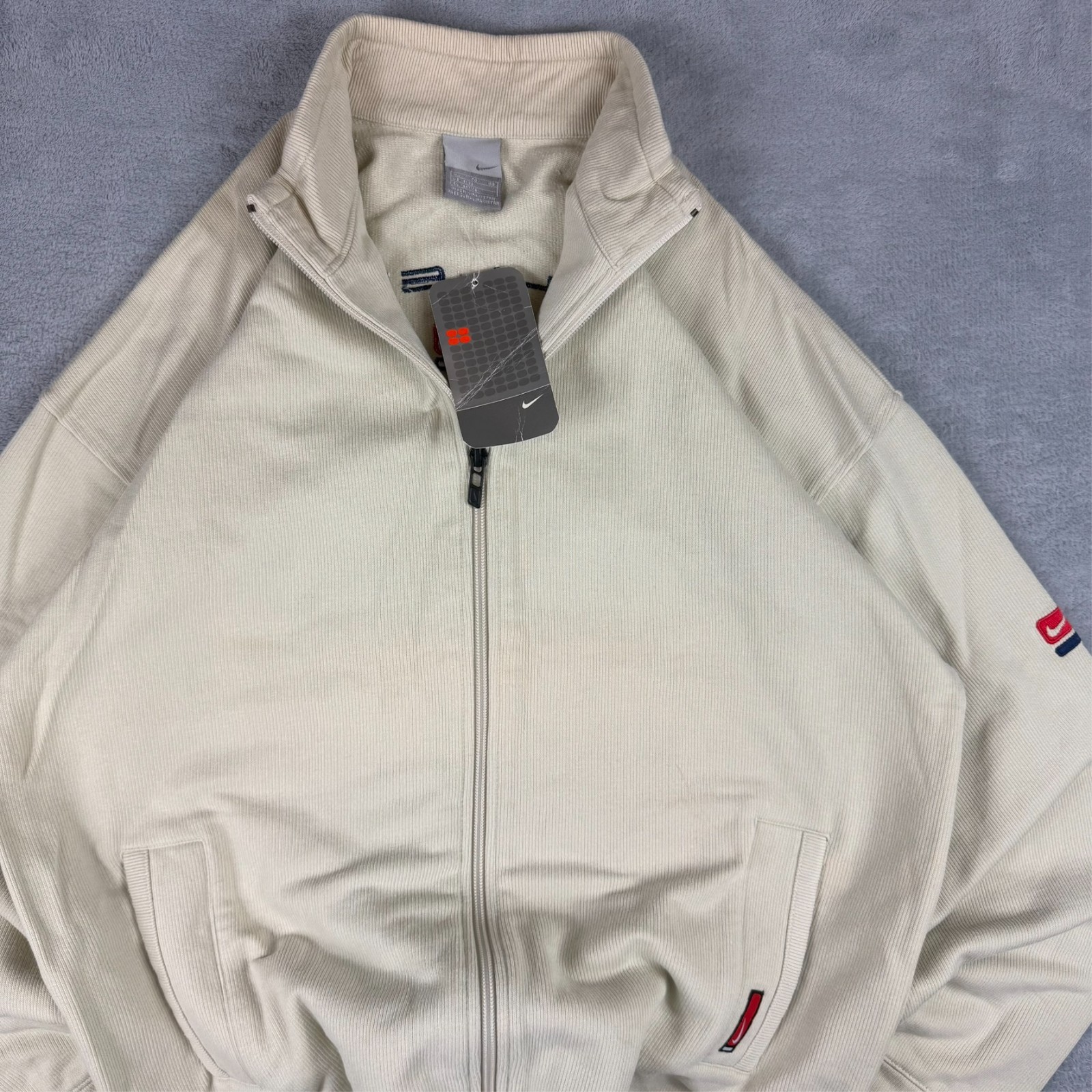 VTG Nike Athletic 2000's Y2K Cream Oversized Boys XL Full Zip Sweatshirt Jacket image 3