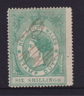 NSW 1865 6/ Large QV STAMP DUTY revenue No wmk p12½ Elsmore Cat $45 GU