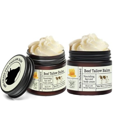 2PC Beef Tallow for Skin - Organic Grass-Fed Whipped Beef Tallow and Honey Balm