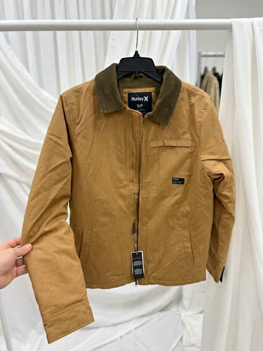 Hurley Men’s Brown Canvas Full Zip Jacket Spread Collar Size S - product listing photo