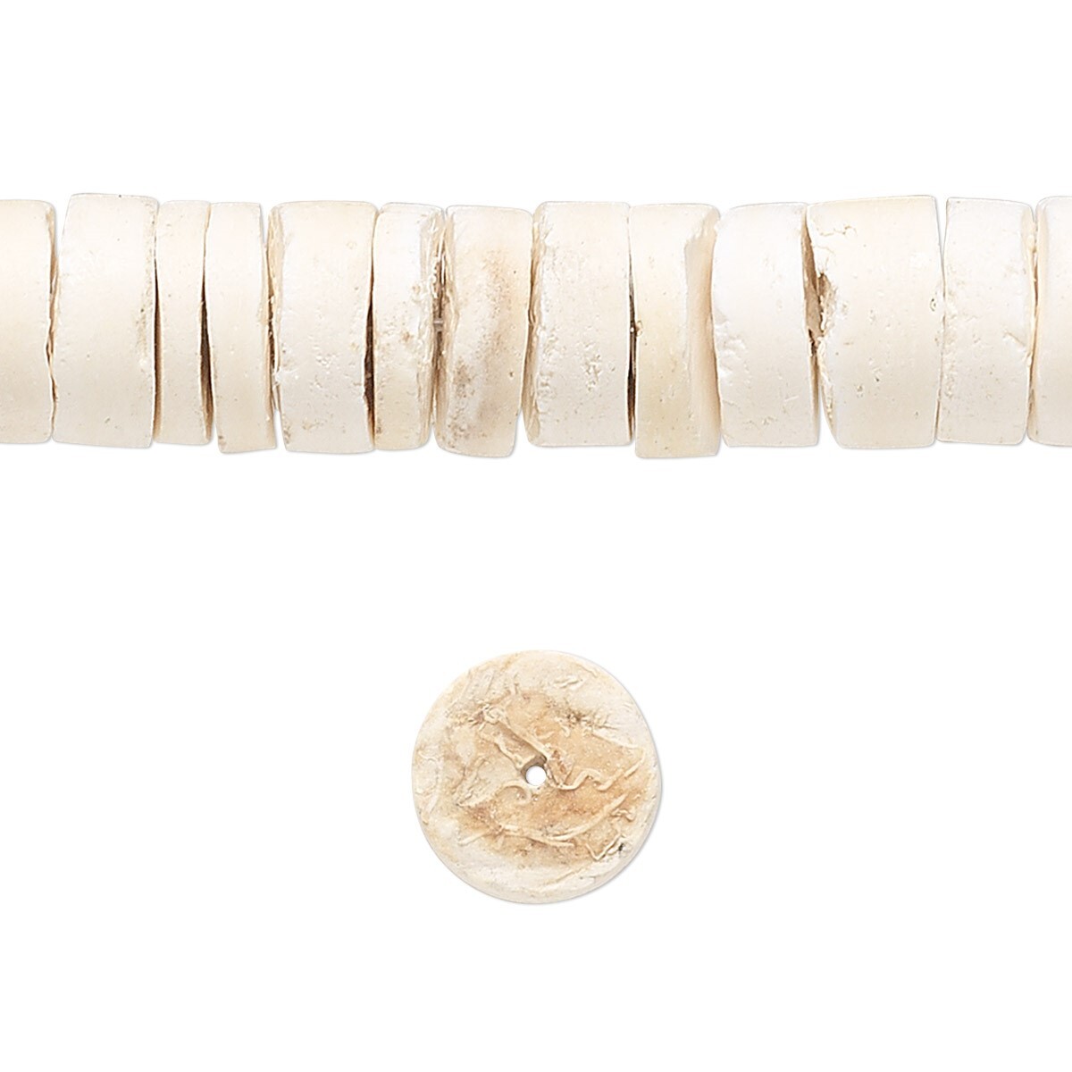 Organic Philippines White Coconut Palm Wood 10mm Heishi Rondelle Beads 50 pcs