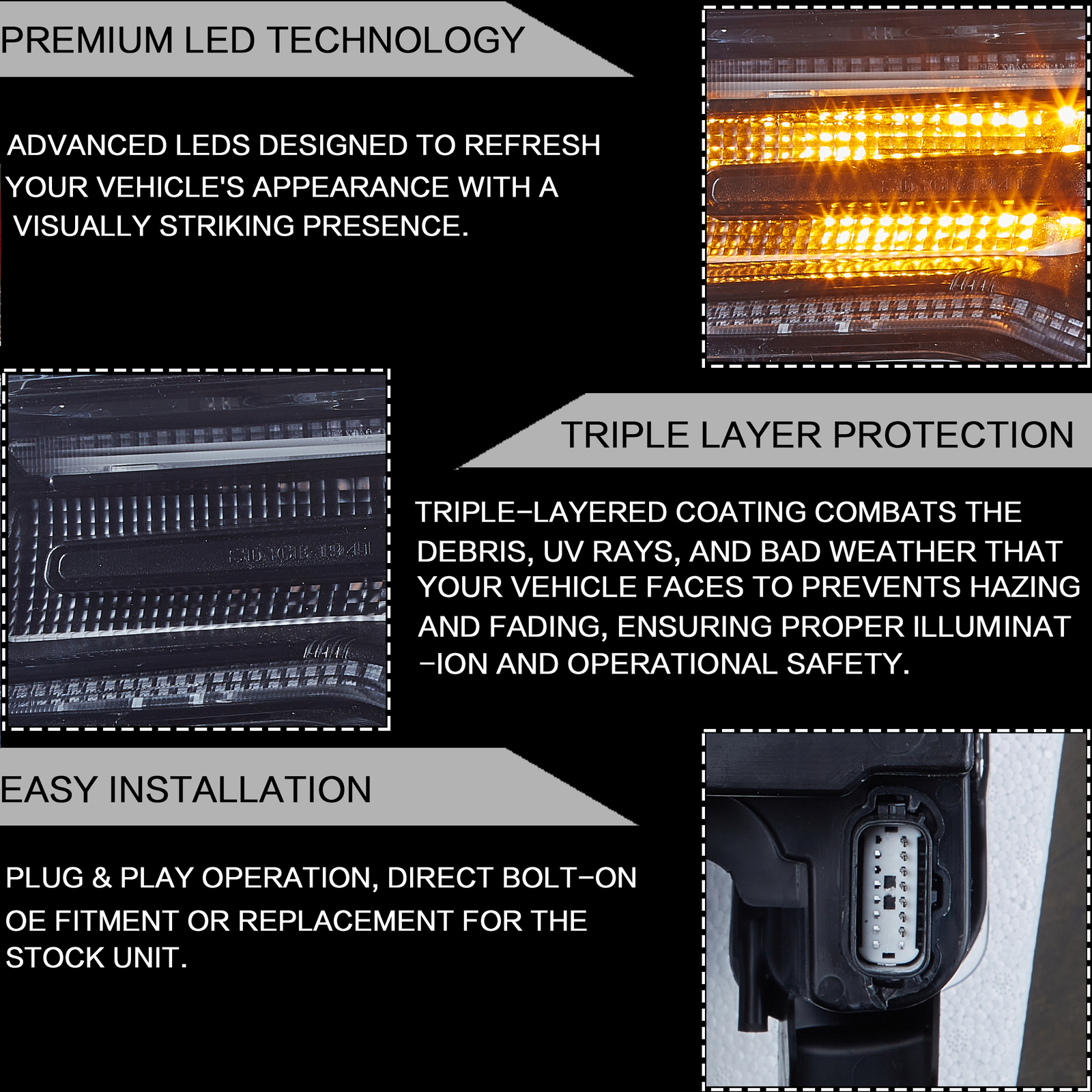 Phares Full LED Jeep Grand Cherokee 2014-2022 VLAND avec DRL noir - 3