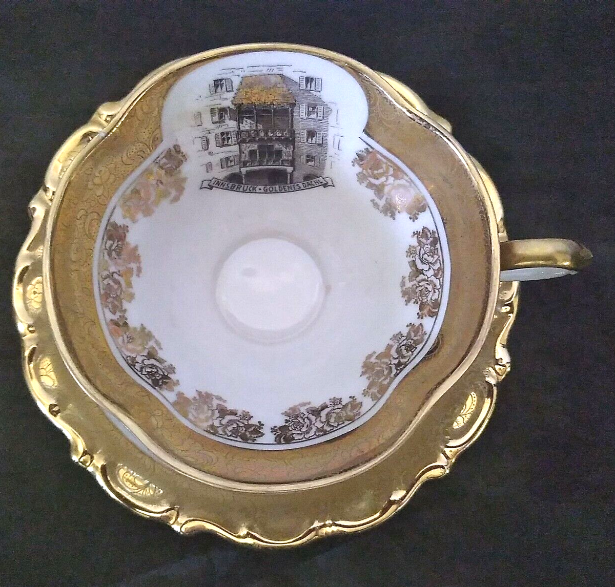 VTG English Tea Cup Saucer Gold Gilt Ditscheider Innsbruck Roses