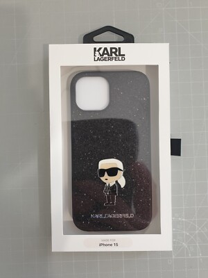 Karl Lagerfeld Fixed Glitter Metal Ikonik Hülle für iPhone 15 Schwarz