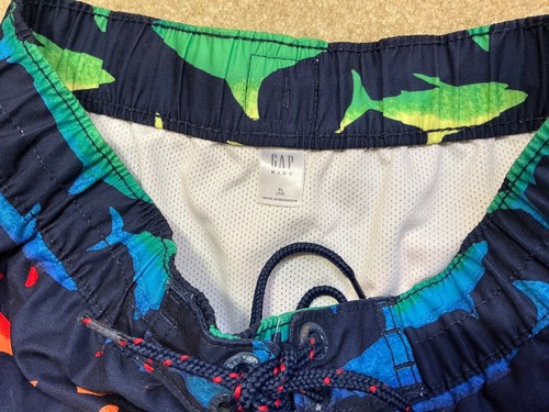 EUC Gap Kids Boys 12 XL Colorful Shark Fish Swim Board Shorts Trunks Navy Blue - Picture 2 of 5