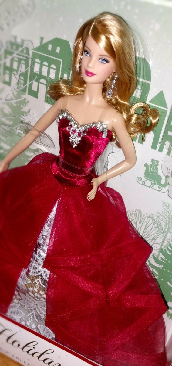 holiday barbie red and gold dress Mattel HOLIDAY BARBIE DOLL 2014 Collector Red Gold Dress White BLONDE Blond  Girl