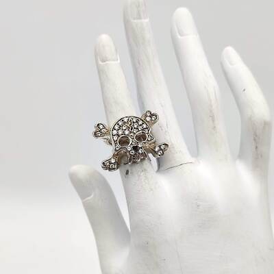 Loree Rodkin Skull Bone Cross Ring Pave Zirconia Silver 925