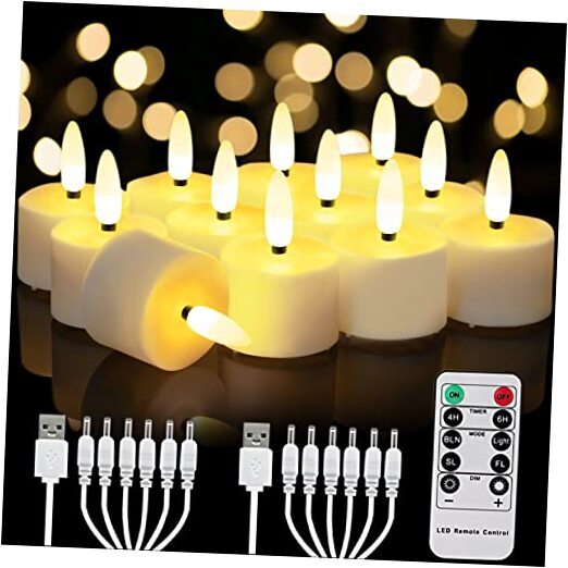 Rechargeable Flameless Candles, LED Tea Light Candles, 12-Pack, 3D Wick,