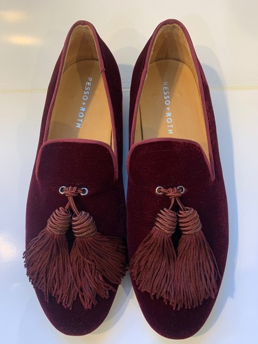 Resso Roth BURGUNDY WINE RED TASSEL VELVET LOAFERS Men's Size 8.5 EUC *RARE FIND