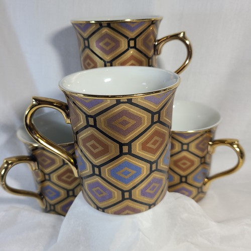 Set di 4 manici e cerchi design geometrico dorati tazza da caffè motivo oro diamante - Foto 5 di 8