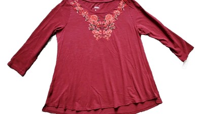 Sonoma Embroidered Accent  3/4 sleeve Top,  Size Medium