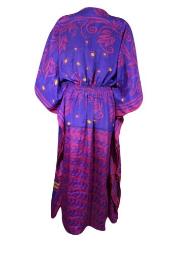 Women Boho Beach Kaftan Violet Purple Floral Maxi Caftan Coverup Dress L-2XL - Picture 4 of 4