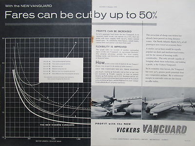 1/1959 PUB VICKERS ARMSTRONGS VANGUARD AIRLINER ORIGINAL AD