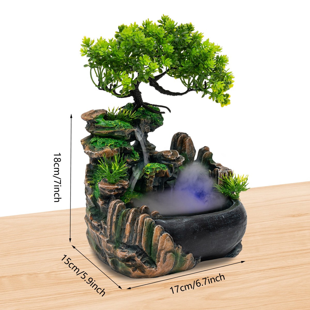 Resin Desktop Fountain Waterfall Rockeries Bonsai Decoration Living Room  Office | eBay