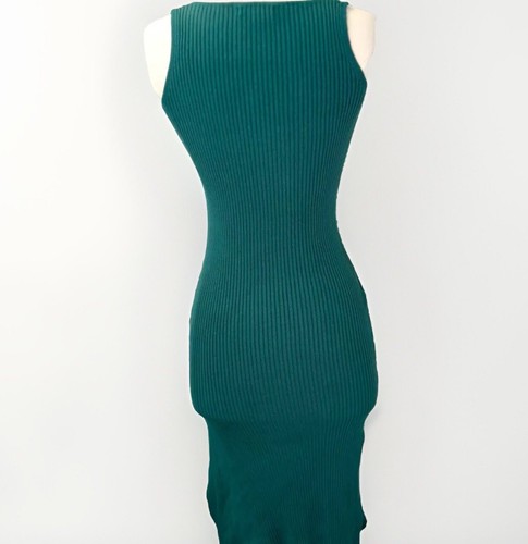 Women’s Cotton Ribbed Knit V-Neck Sleeveless Midi Dress Green Side Slit Size M - Picture 6 of 6