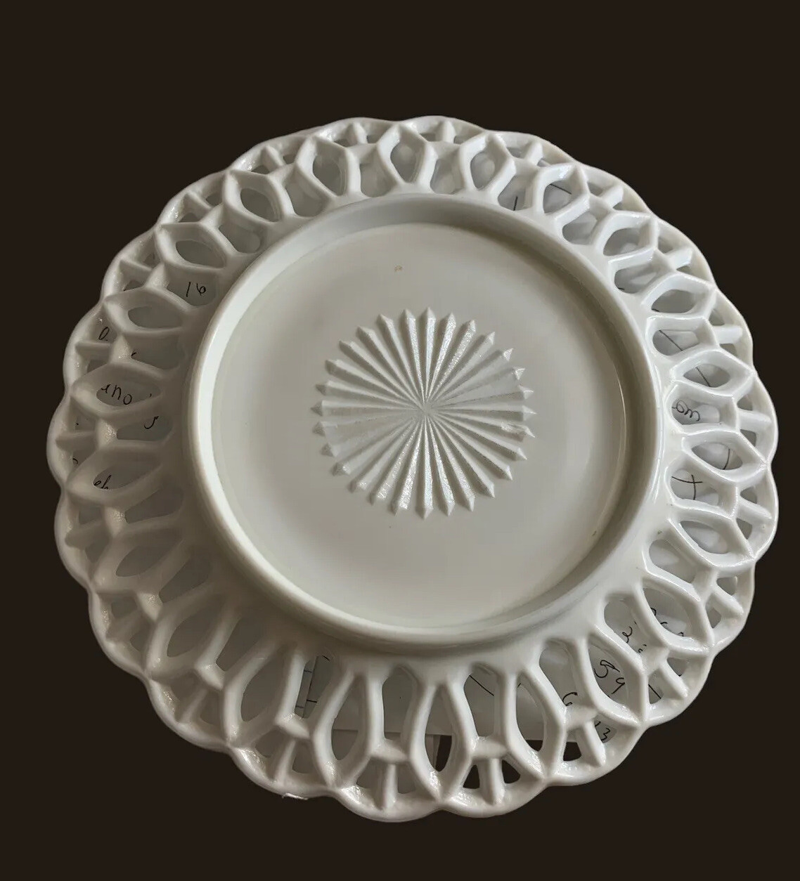 Milk Glass Plate Reticulated Open Lace Edged Vintage