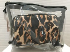 VICTORIA'S SECRET Leopard Black Travel Cosmetic Bag Case Makeup Pouch 2 Piece 