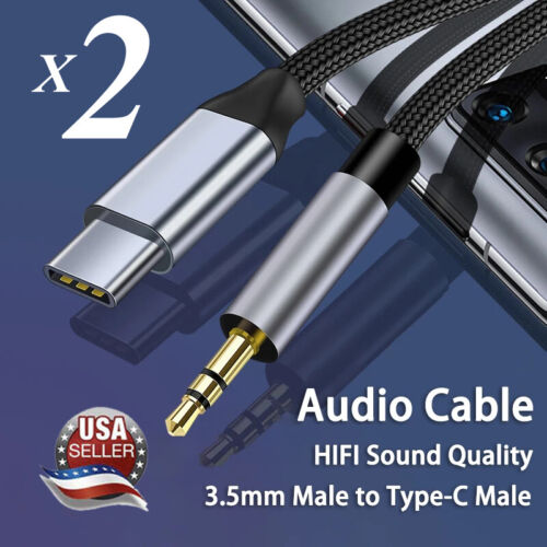 2x USB Type C To 3.5mm AUX Audio Car Adapter Cord For Samsung A55 A35 A13 A14