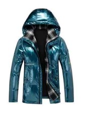 cappotto piumino sportivo sintetico cappuccio verde uomo slim stretto 7845