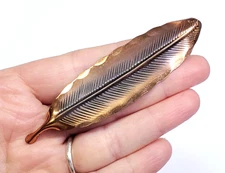 Vintage Signed Stuart NYE Hand Wrought Copper Bird Feather Long Leaf Brooch Pin