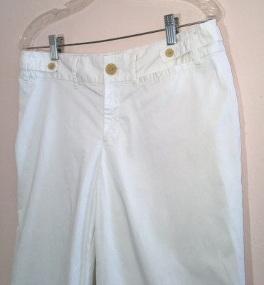 BANANA REPUBLIC sz 6 CONTOURED FIT White Stretch Capri Crop Pants Cotton Lined