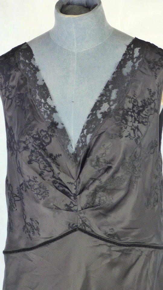 Vestido Philosophy Alberta Ferretti Vintage Negro Seda Encaje Ribete Satinado Slip 14 Foto 3 de 4