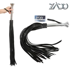Zado Leather Flogger - Large Smooth Black Leather Whip with Steel Handle