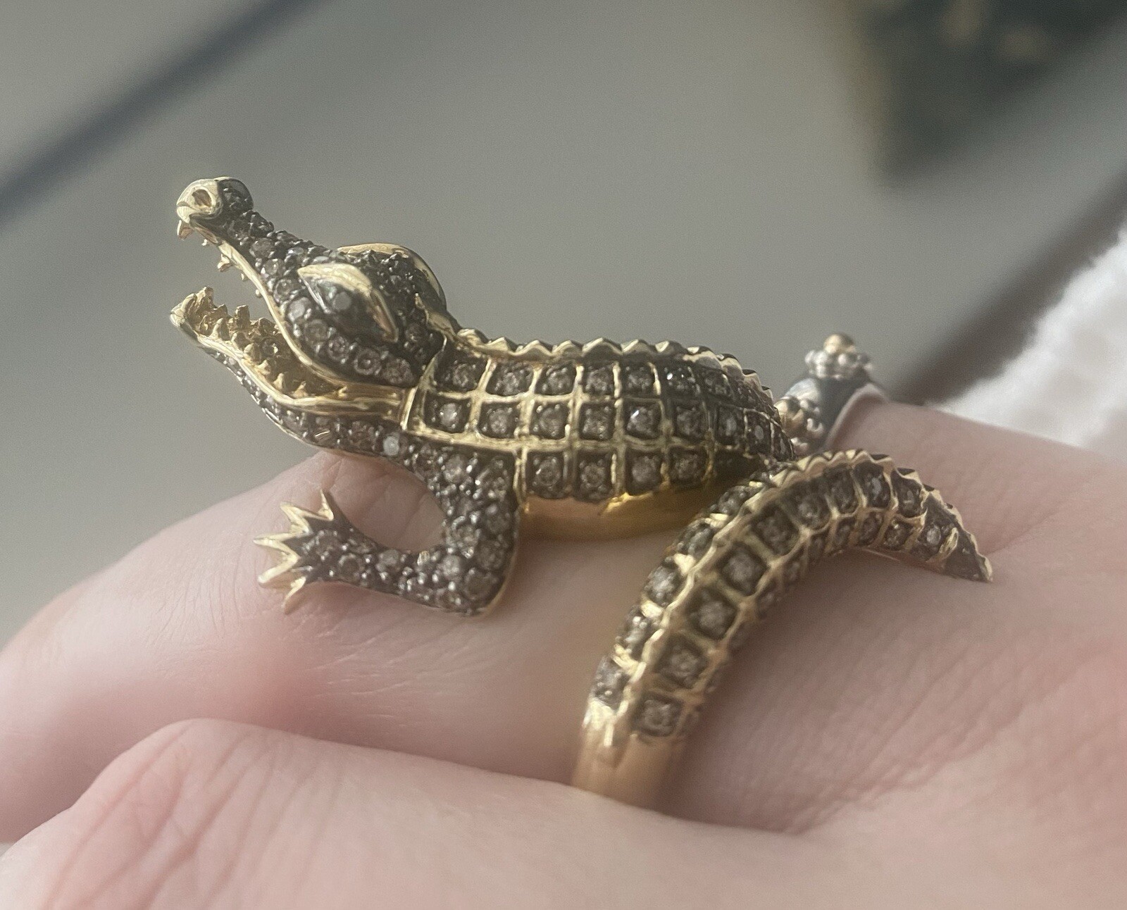 14k Heavy Solid Gold Lizard Alligator Crocodile R… - image 5