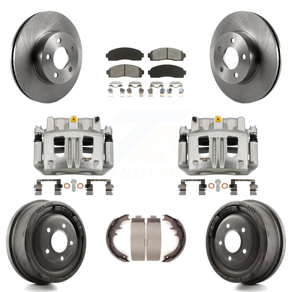 High-Performance Front Rear Brake Caliper Rotors Drum Semi-Metallic Pad Kit 8Pc Compatible with Ford Ranger