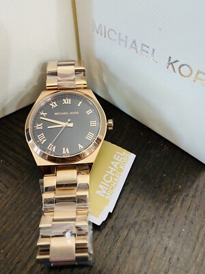 New Michael Kors Lennox Three-Hand Rose Gold Tone Stainless Steel