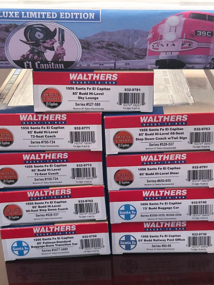 DELUXE SANTA FE "EL CAPITAN" FULL 9 CAR Set HO Scale PLATED w/FIGURES LEDs NEW - Image 3 of 4