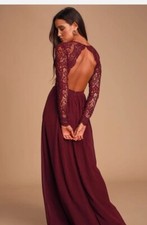 Lulus Awaken My Love Maxi Dress Size Small Burgundy Red Crochet Lace Open Back