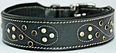 Exclusives Leder-Halsband schwarz Strass + Zier-Steppung TOP LEDER Gr 57-63 cm 