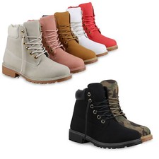 Damen Stiefeletten Camouflage Outdoor Worker Boots Schnürstiefel 814124 Schuhe