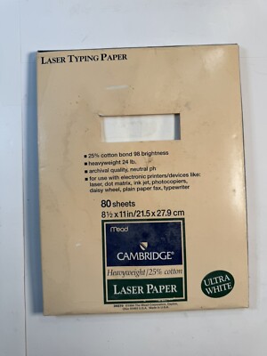 Vintage 1994 Mead Cambridge White Heavyweight 25% Cotton Laser Paper 80Ct NEW!