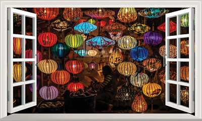 Chinesische Laterne Markt Magie Fenster Wandkunst Selbstklebend Aufkleber Abziehbild Druck