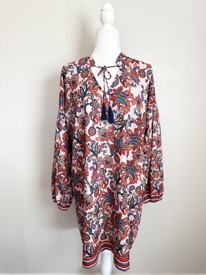 タム Jade Melody Tam Paisley Floral Long Puff Sleeve Tunic Shift Dress