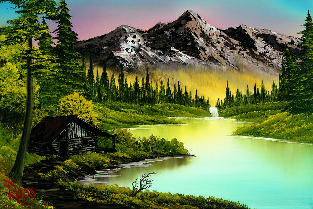 Bob Ross Mountain Retreat Painting Laminated Dry Erase Wall Poster 12x18