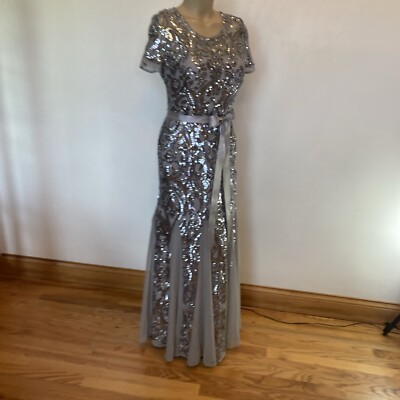 R & M Richards size 6 silver sequins long maxi dress | eBay