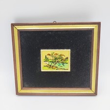Quadro Vintage con Miniatura Smaltata – Paesaggio Fluviale – Cornice in Legno