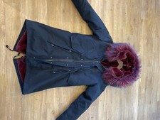 Mr&mrs Inspired Black Parka With Fabulous Burgundy Fox Fur Hood Size 12-14…
