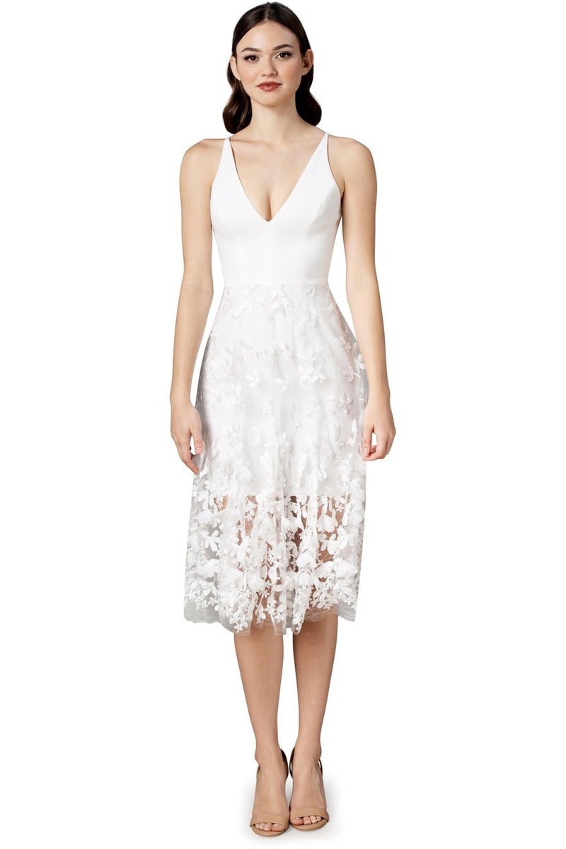 darleen v neck embroidered mesh cocktail dress Dress The Population Darleen V-Neck Embroidered Mesh Cocktail Dress - Blush