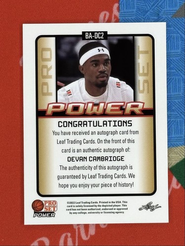 2021-22 Leaf Memories 1990 Base Autographs Bronze Devan Cambridge Auto #BA-DC2 - Picture 2 of 2