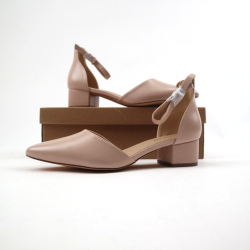 Women's Pumps Shoes Low Chunky Heels Ankle Strap Closed Toe Nude PU Beige 5.5 - 第 1/14 張圖片