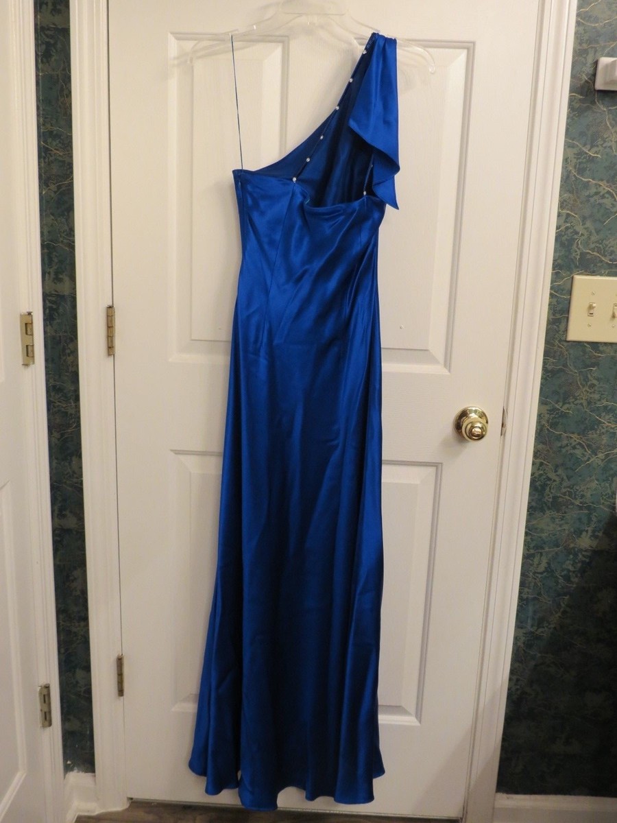 strapless open back dress Royal Blue One-Shoulder Side Slit Mermaid Long Evening Gown – Modsele main image 1
