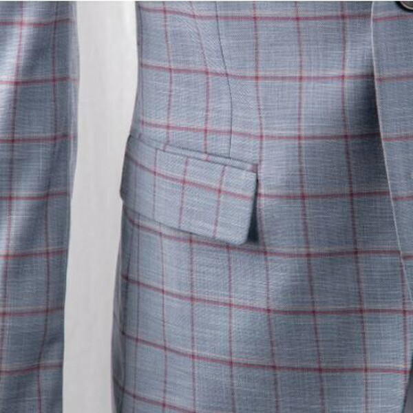 Grey Plaid Custom Made Men Suit,Bespoke Dark Red Checkered Custom Made