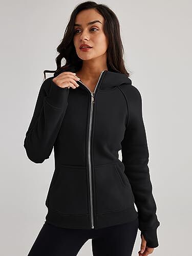 Womens Zip Up Hoodies Fleece Jackets Oversized Sweatshirts Fall Large Black - Picture 6 of 8