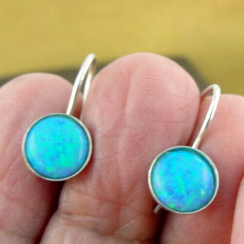 Pendientes ópalo azul 8mm plata de ley 925 elegantes hechos a mano Hadar Designers (h) Foto 4 de 4