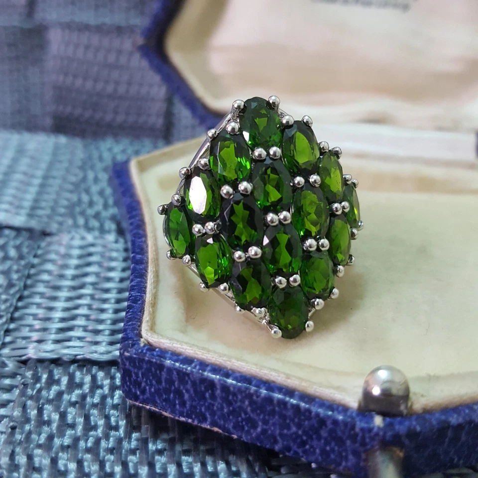 Anel de prata esterlina 925, anel diópsido cromado verde russo, tamanho L.5 EUA 6 - Imagem 3 de 4