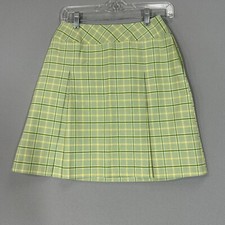 VTG 70s Skirt Green School Girl Pleated 24 Waist High Rise Plaid Sears JR Bazaar